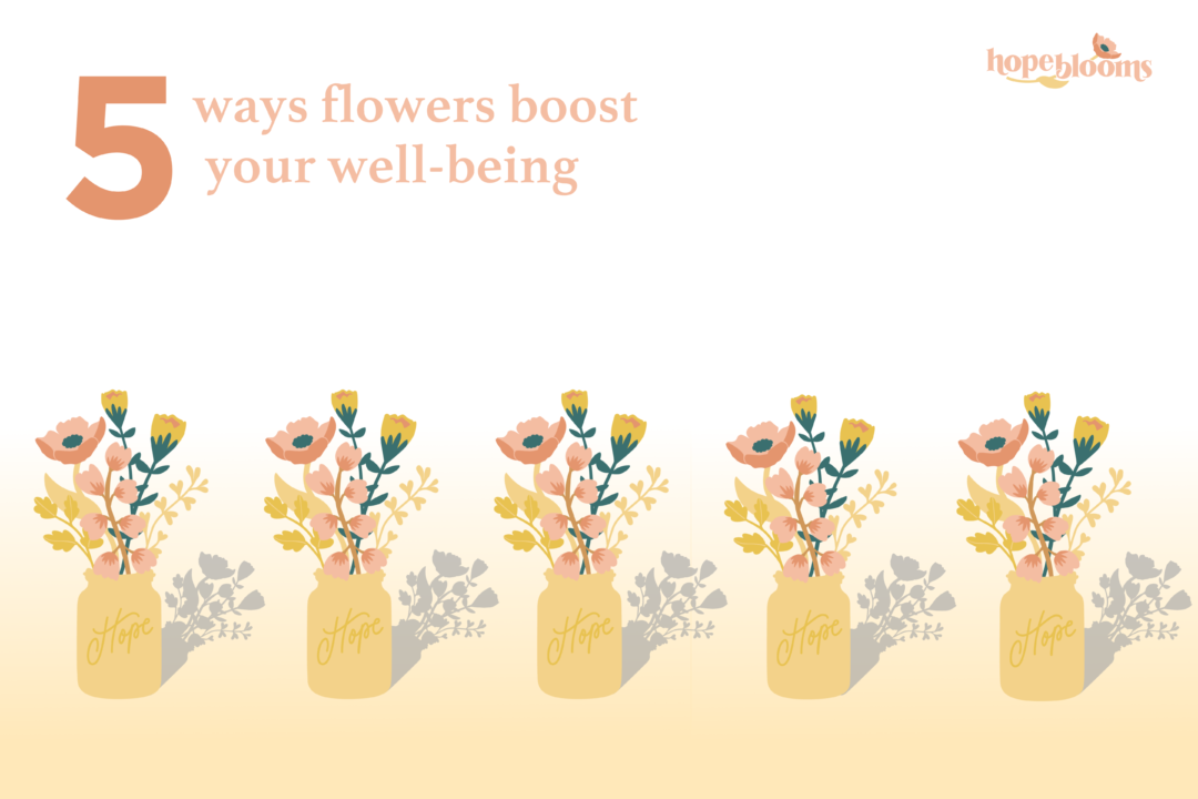 five flower bouquet graphics lined up in a row